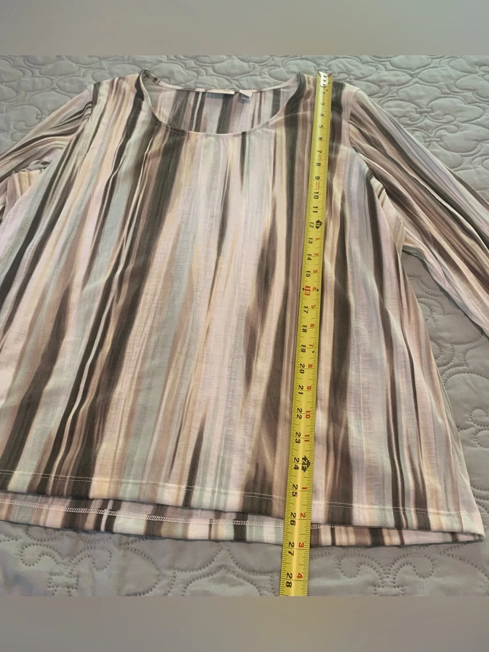 Chico's Abstract Watercolor Striped Blouse Top 3 / XL 3/4 Sleeve Cozy Knit - Picture 8 of 12